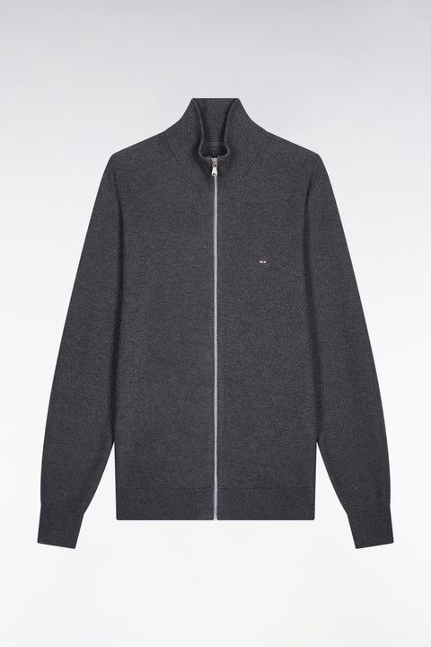 Cardigan en coton nid d'abeille gris coupe droite - Image 2