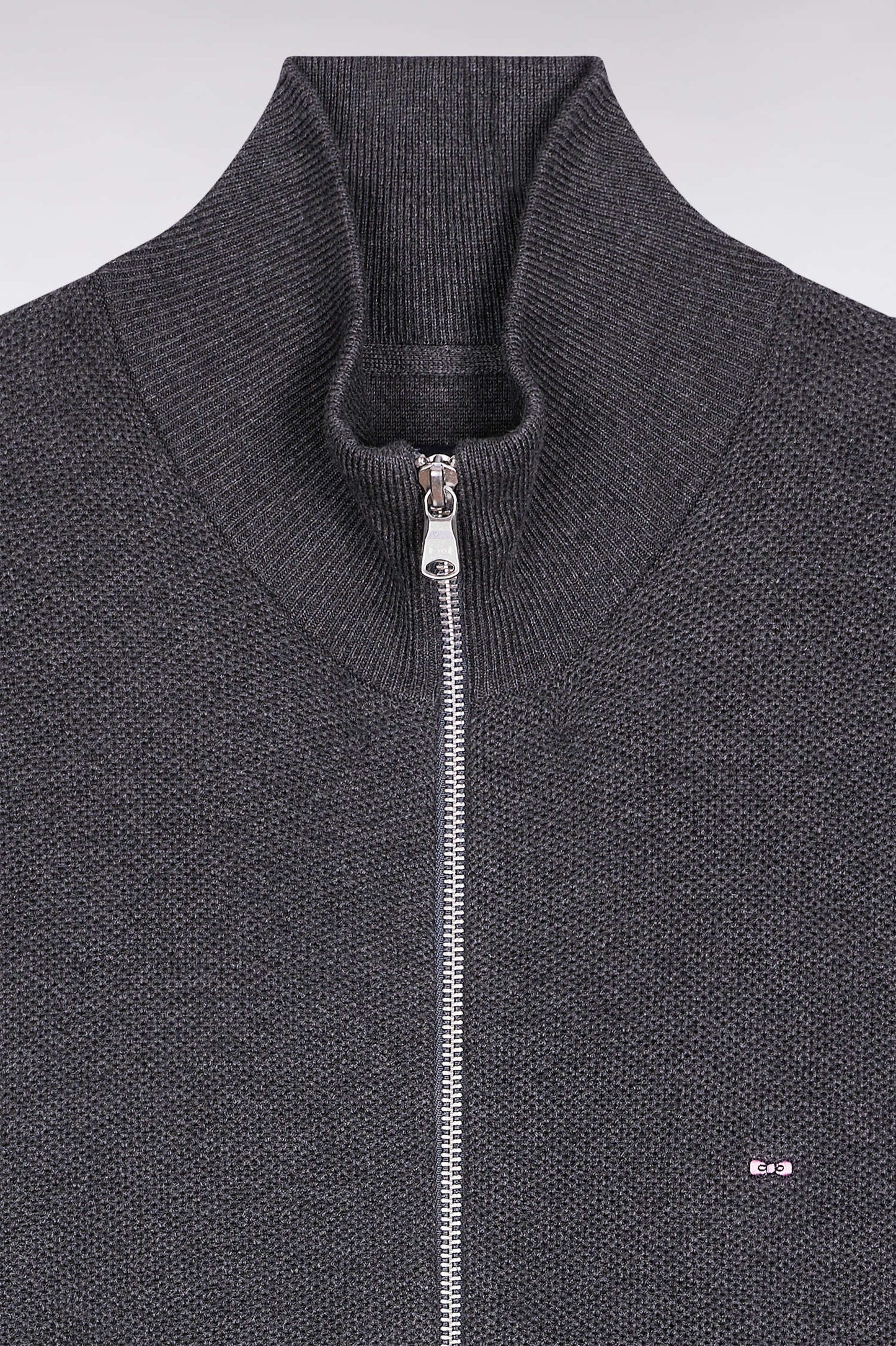 Cardigan en coton nid d'abeille gris coupe droite