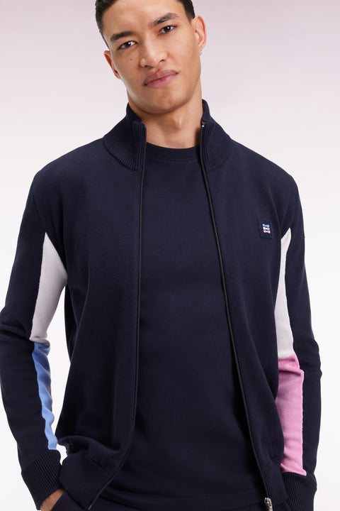 Navy cotton cardigan with contrasting inside sleeves - Image 1