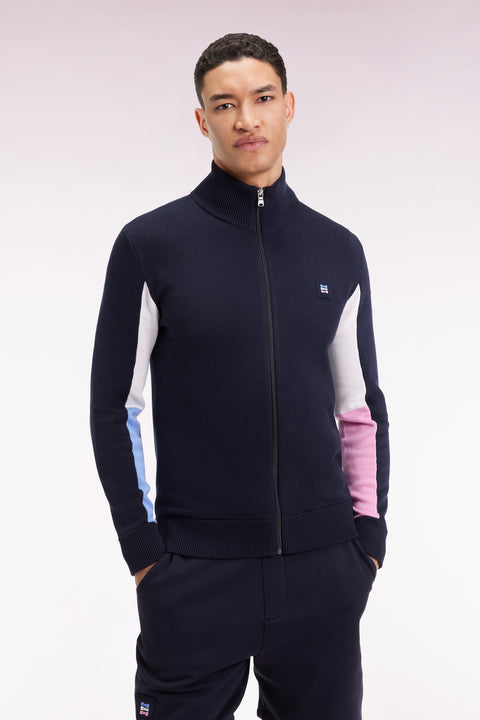 Cardigan en coton marine à intérieur de manches contrasté - Image 1