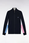 Navy cotton cardigan with contrasting inside sleeves