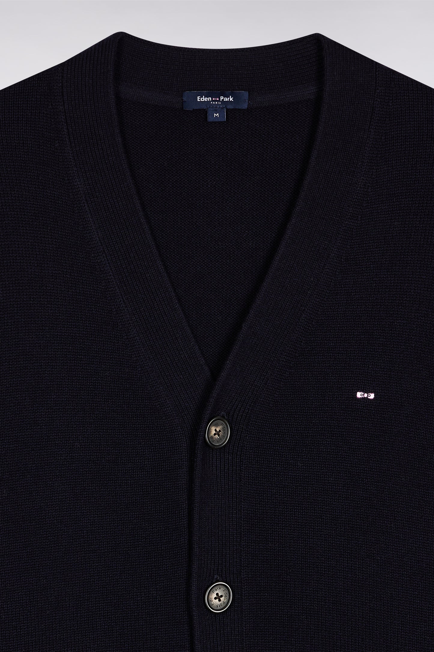 Cardigan en laine et coton marine coupe droite