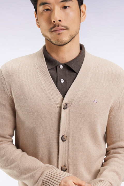Cardigan en laine et coton beige coupe droite - Image 3