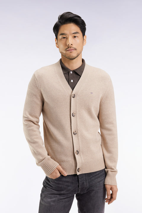 Cardigan en laine et coton beige coupe droite - Image 3