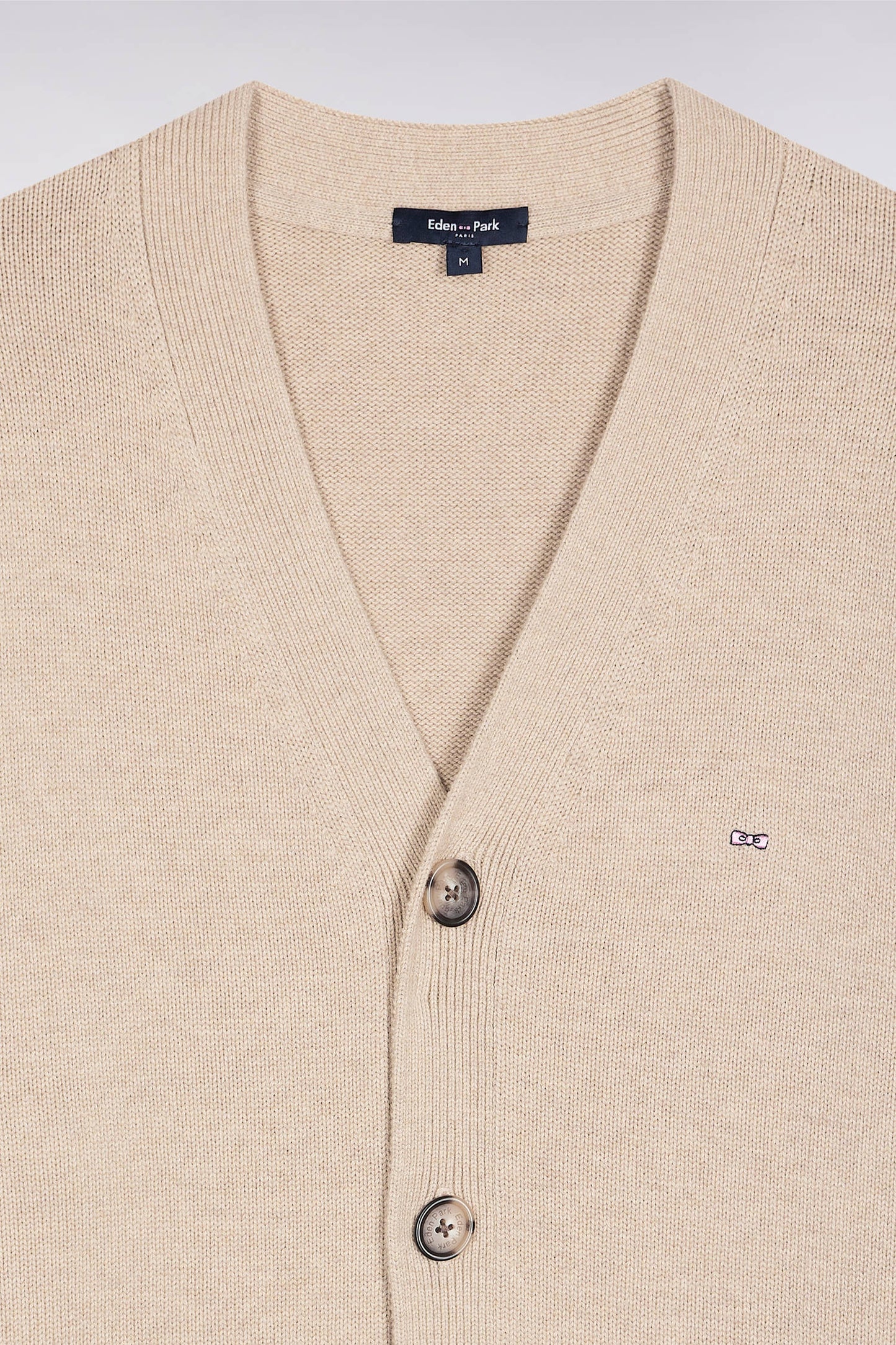 Cardigan en laine et coton beige coupe droite