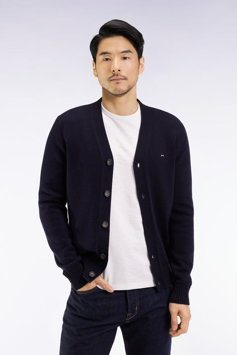 Cardigan en laine et coton marine coupe droite - Image 3