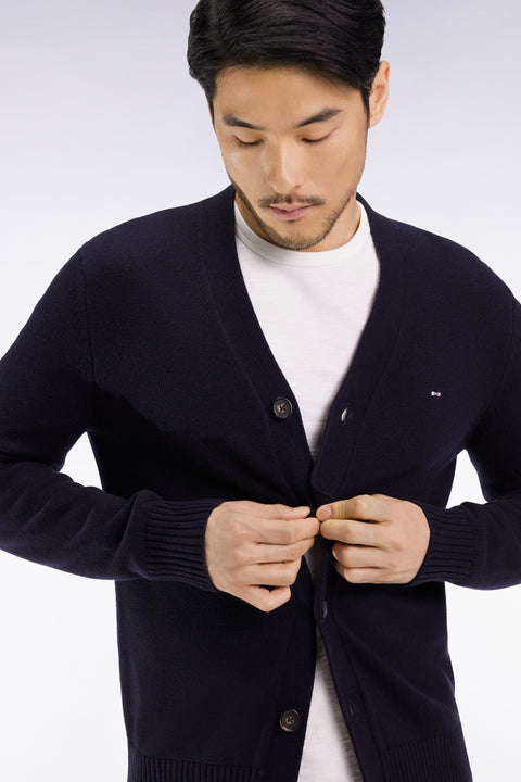 Cardigan en laine et coton marine coupe droite - Image 1