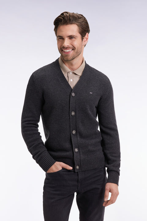 Cardigan en laine et coton gris coupe droite - Image 3