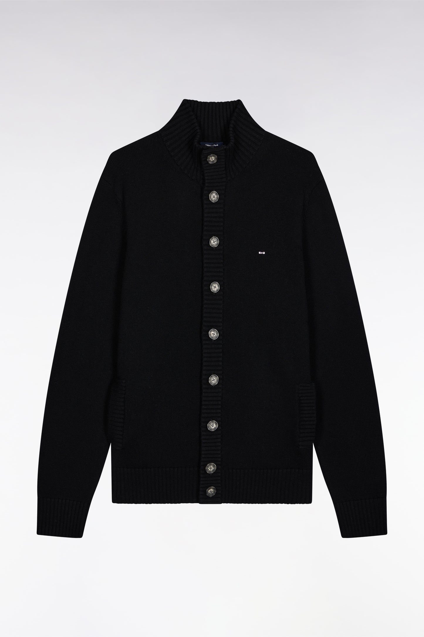 Cardigan à col montant en laine et coton noir