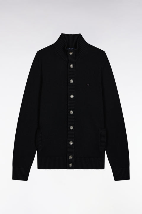 Cardigan à col montant en laine et coton noir - Image 2