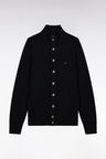 Cardigan à col montant en laine et coton noir