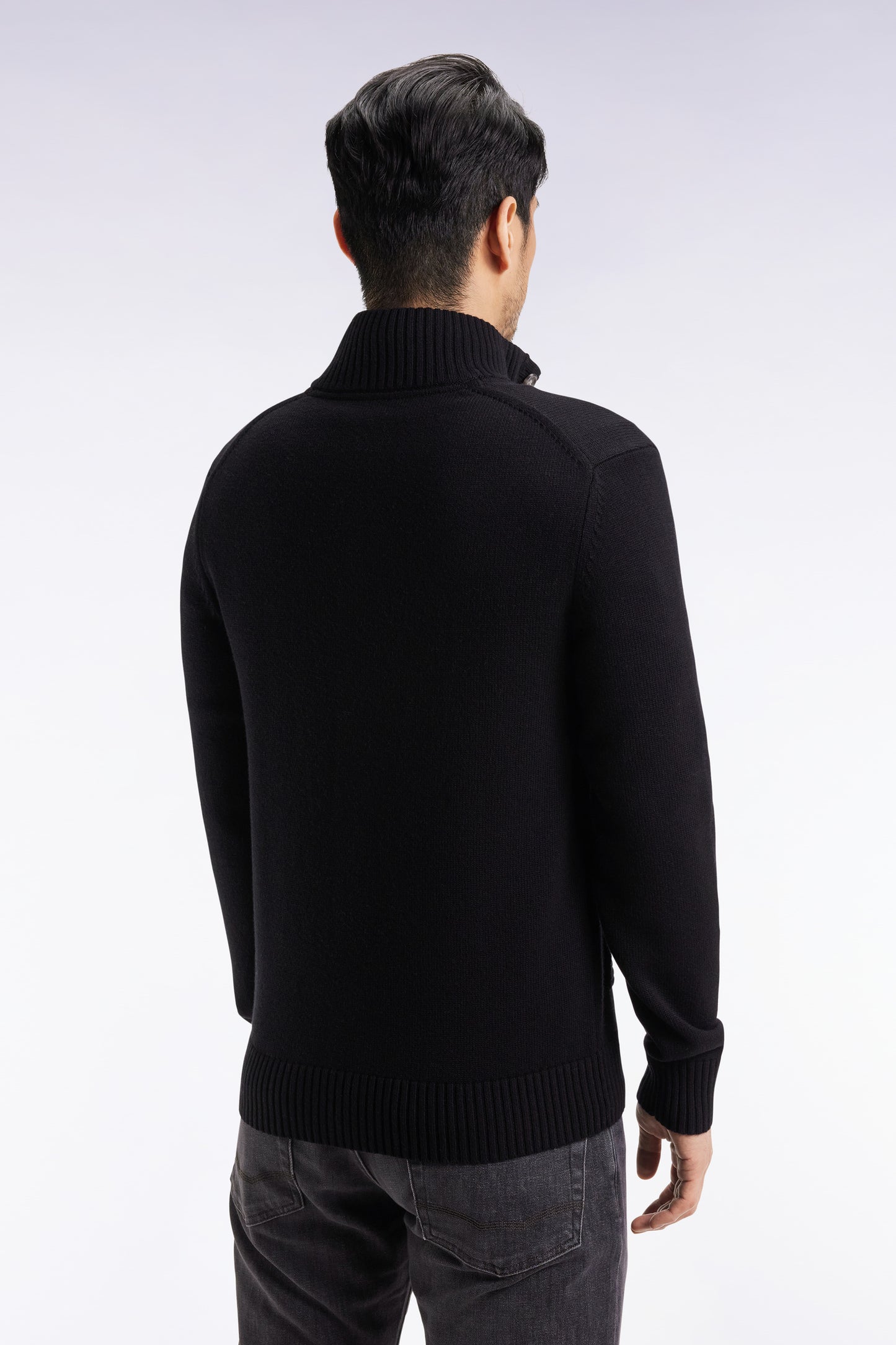Cardigan à col montant en laine et coton noir