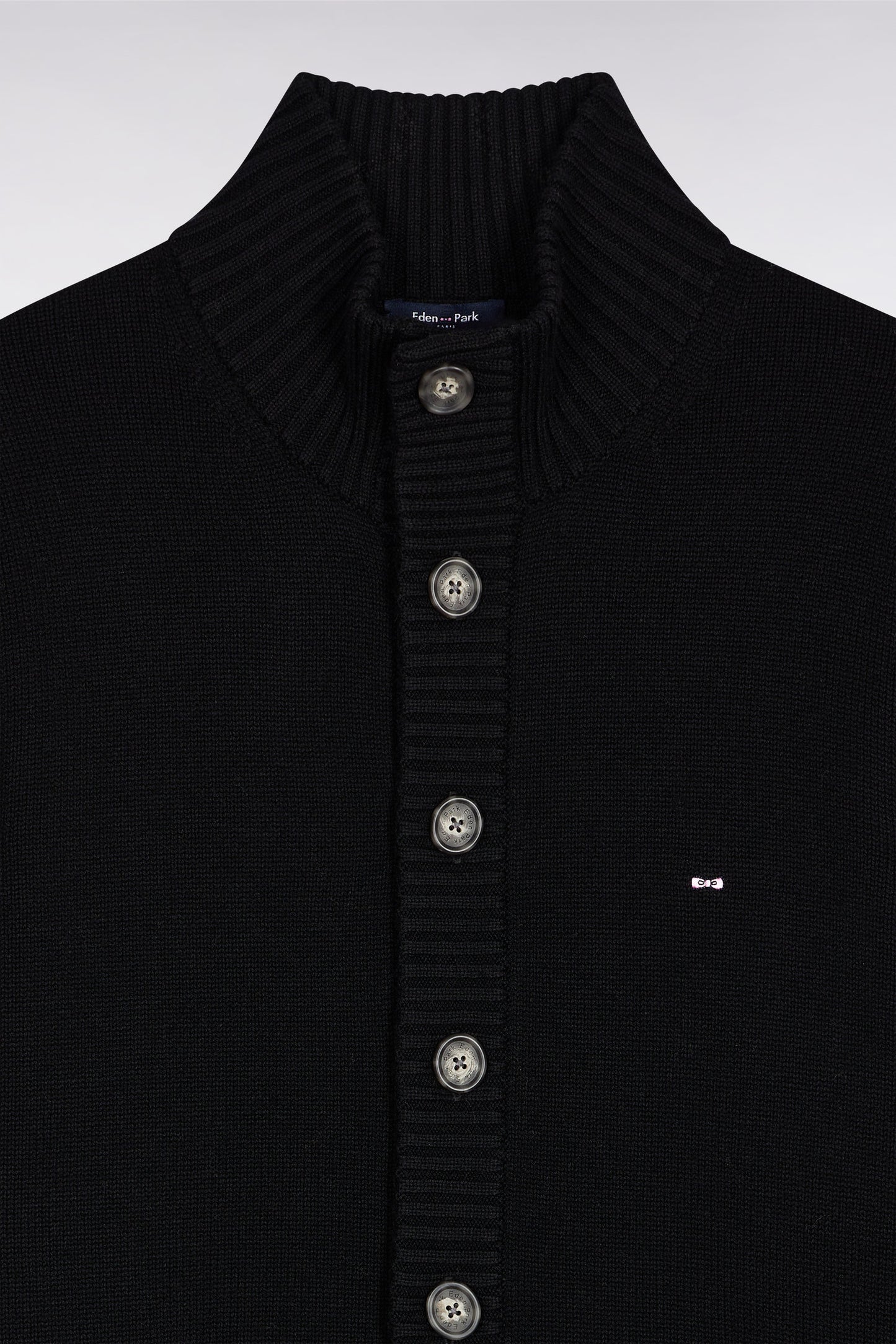 Cardigan à col montant en laine et coton noir