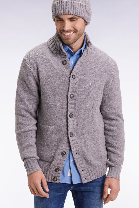 Cardigan en laine vierge et alpaga mélangés gris coupe droite - Image 3