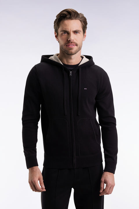 Pull à capuche zippé en coton noir coupe droite - Image 3