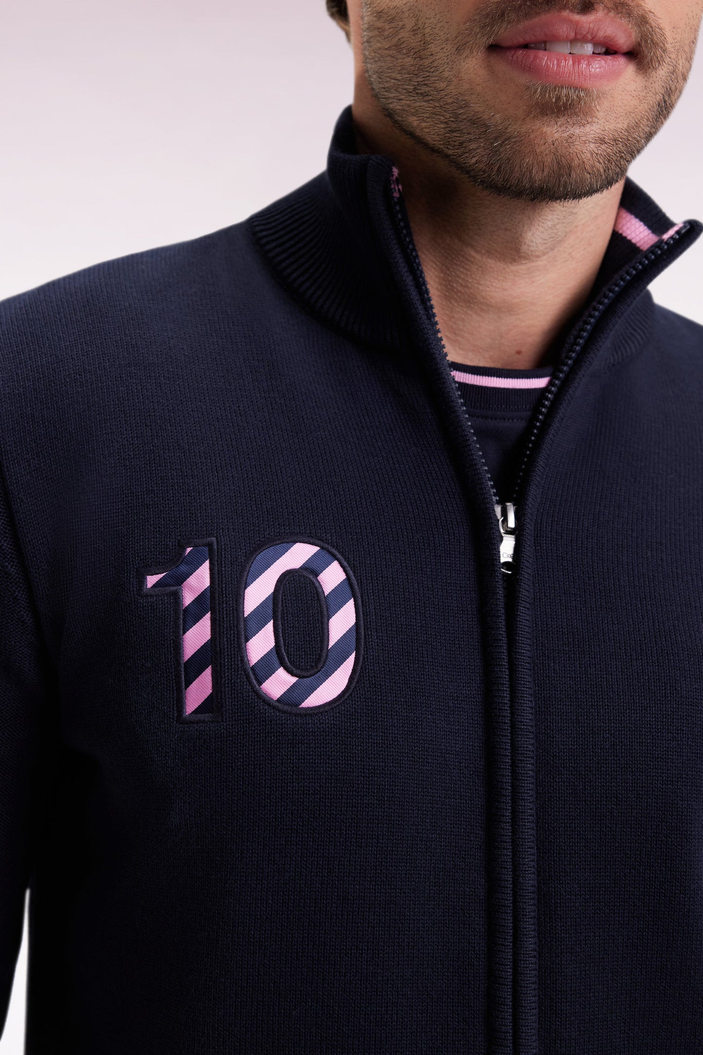 Cardigan zippé en coton marine broderie 10 marine coupe droite