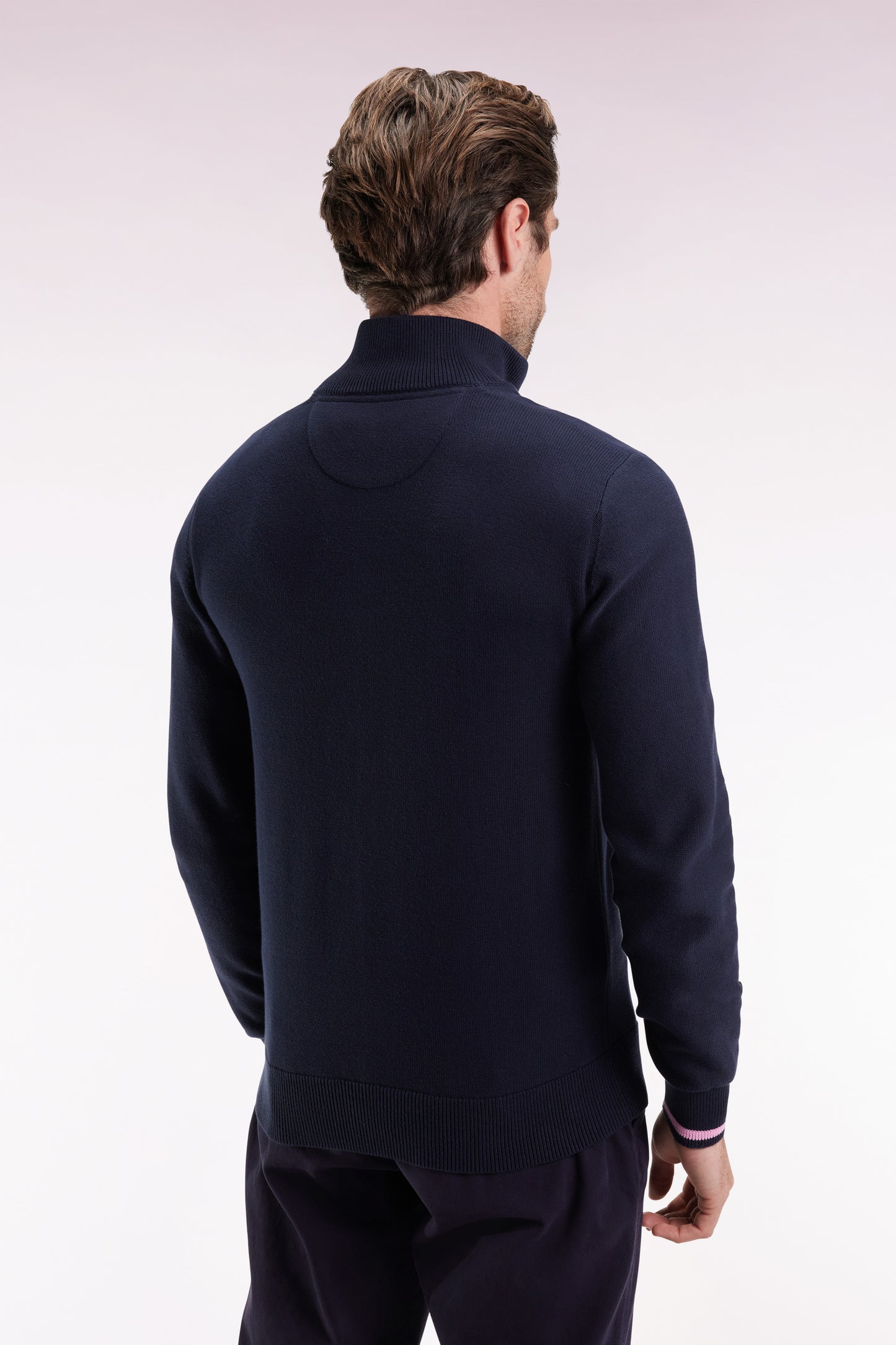 Cardigan zippé en coton marine broderie 10 marine coupe droite