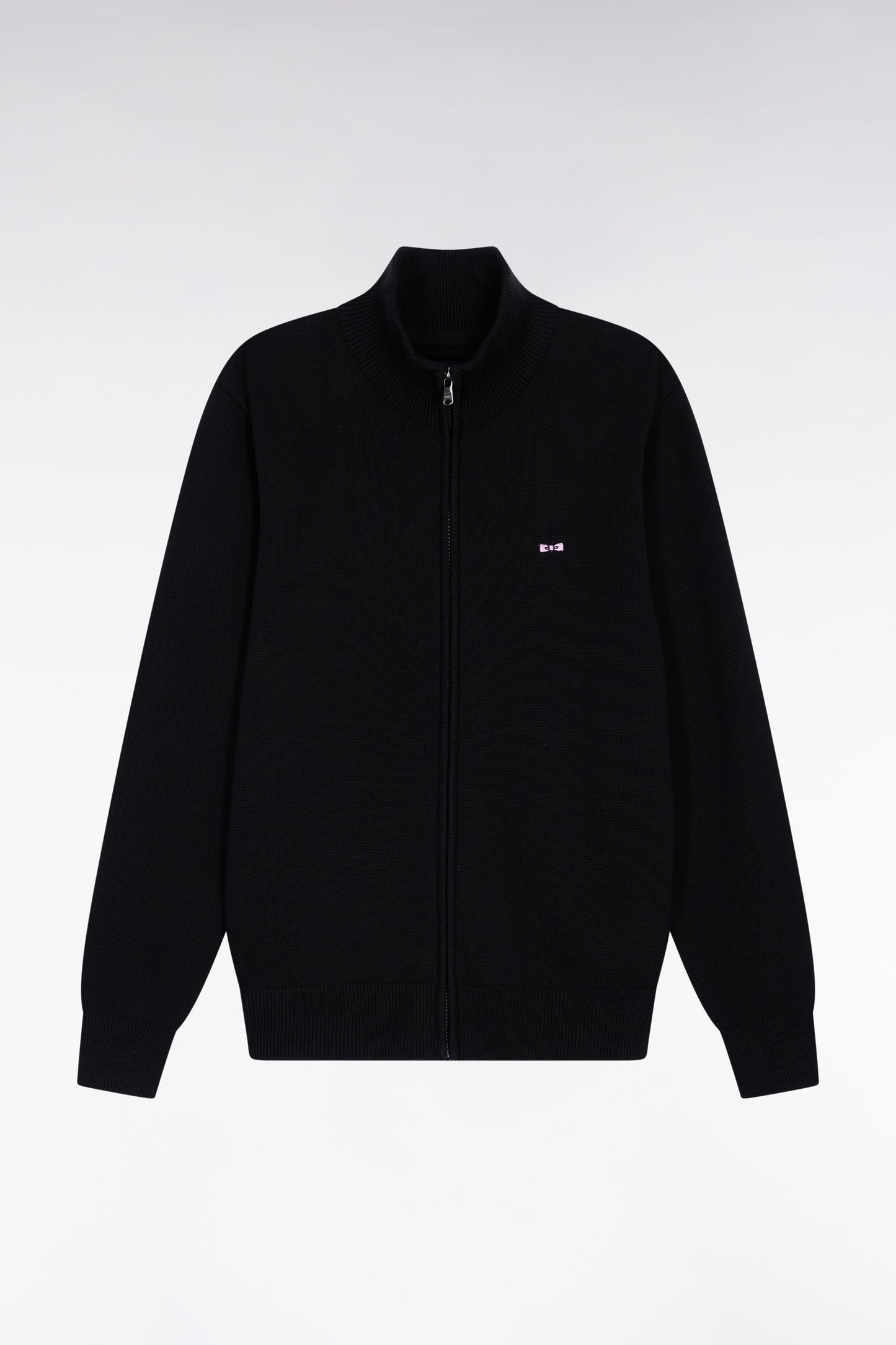 Cardigan zippé en coton noir coupe droite