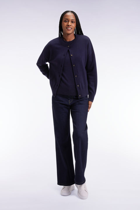 Cardigan en laine et coton marine coupe Relaxed - Image 1
