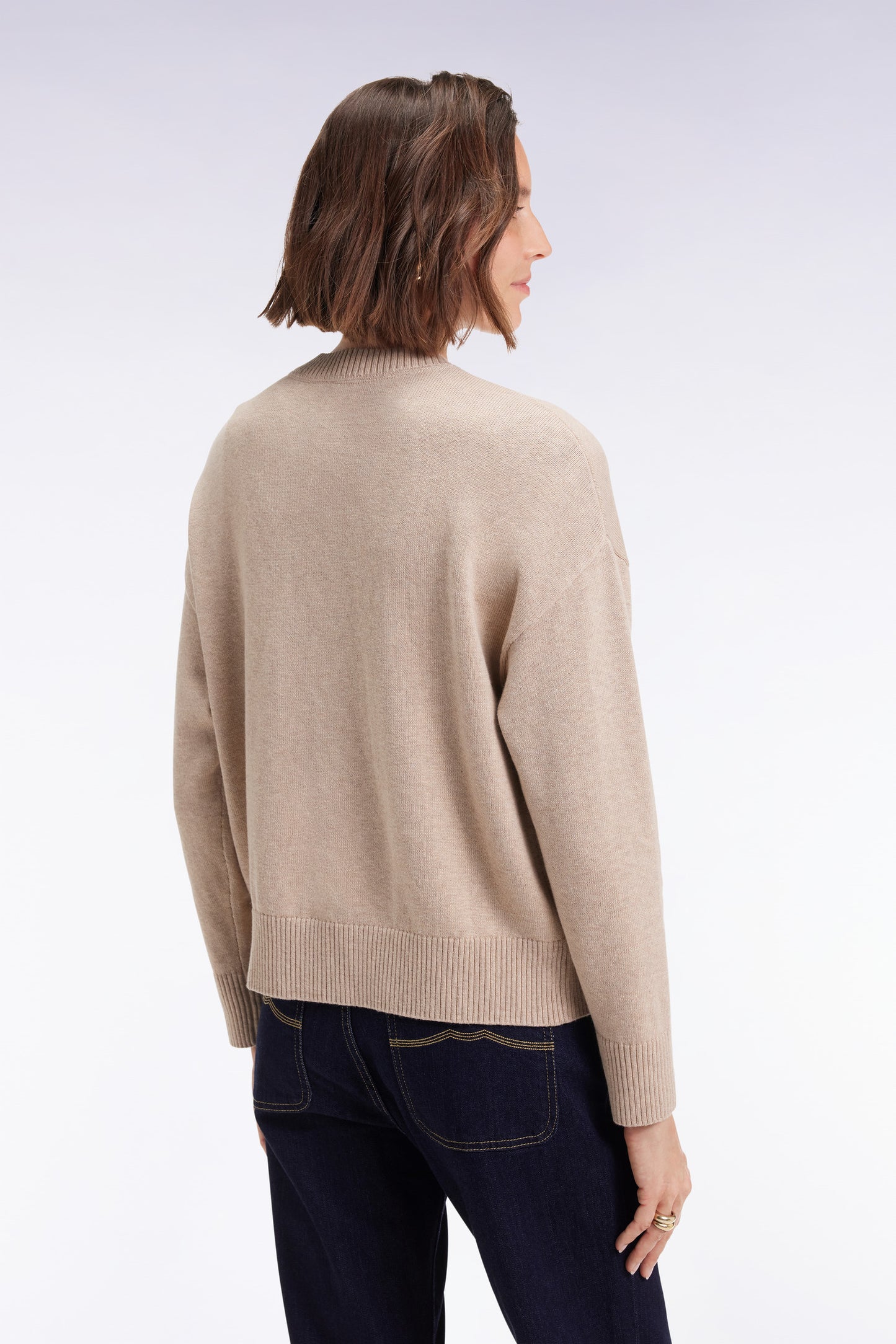 Cardigan en laine et coton beige coupe Relaxed