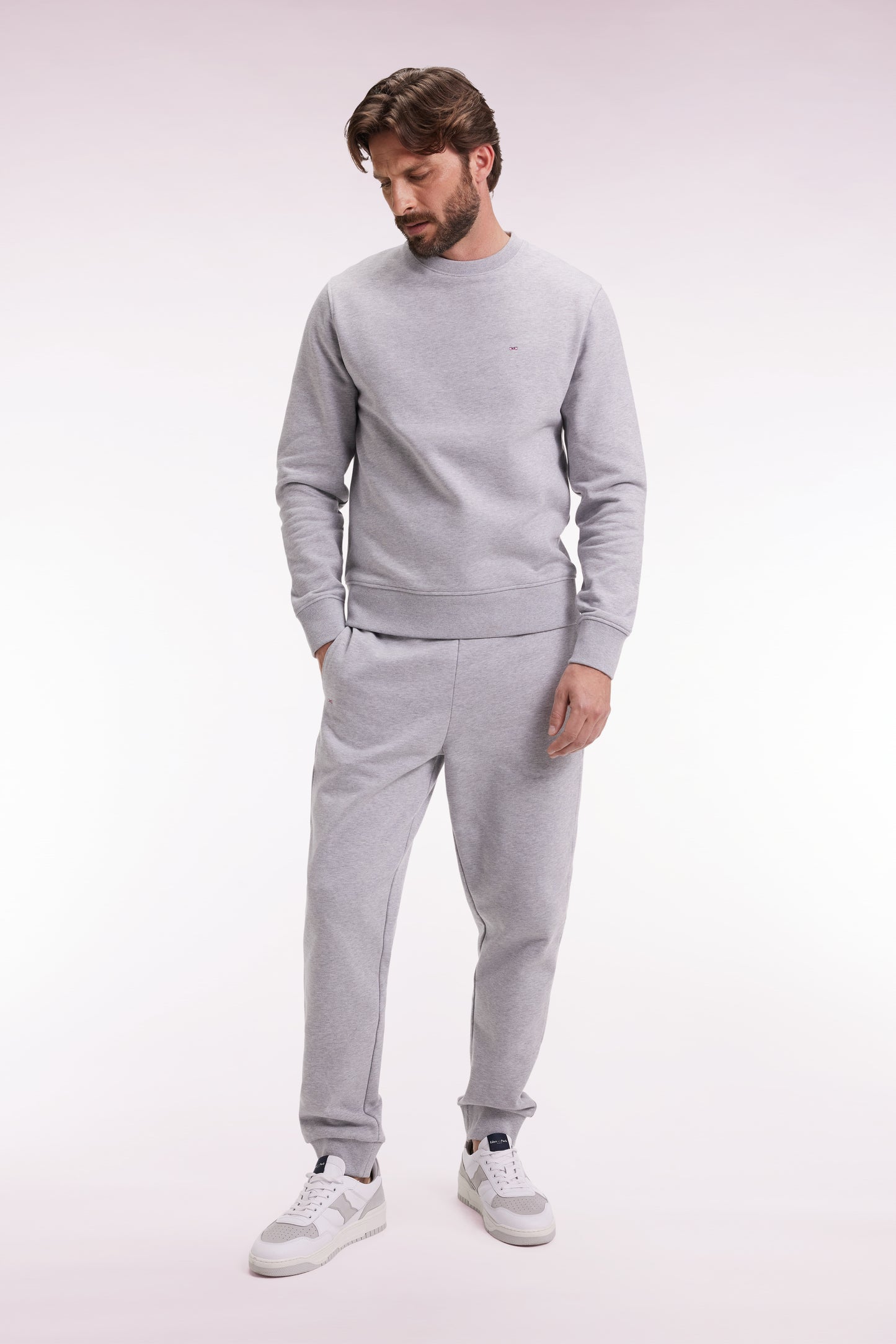 Jogging en molleton gratté gris coupe droite
