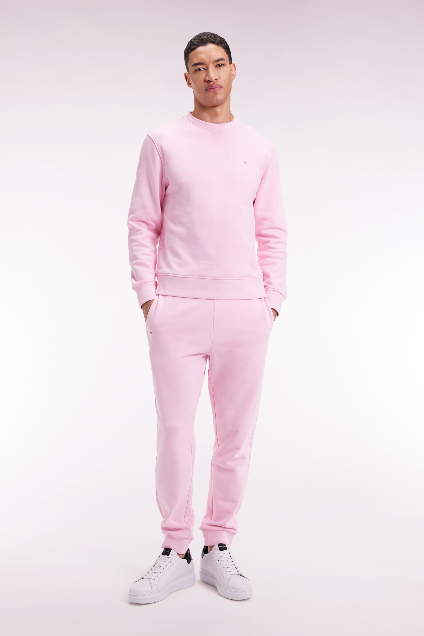 Jogging en molleton gratté rose coupe droite