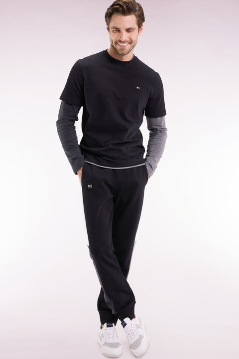 Jogging en molleton gratté noir colorblock coupe droite - Image 3