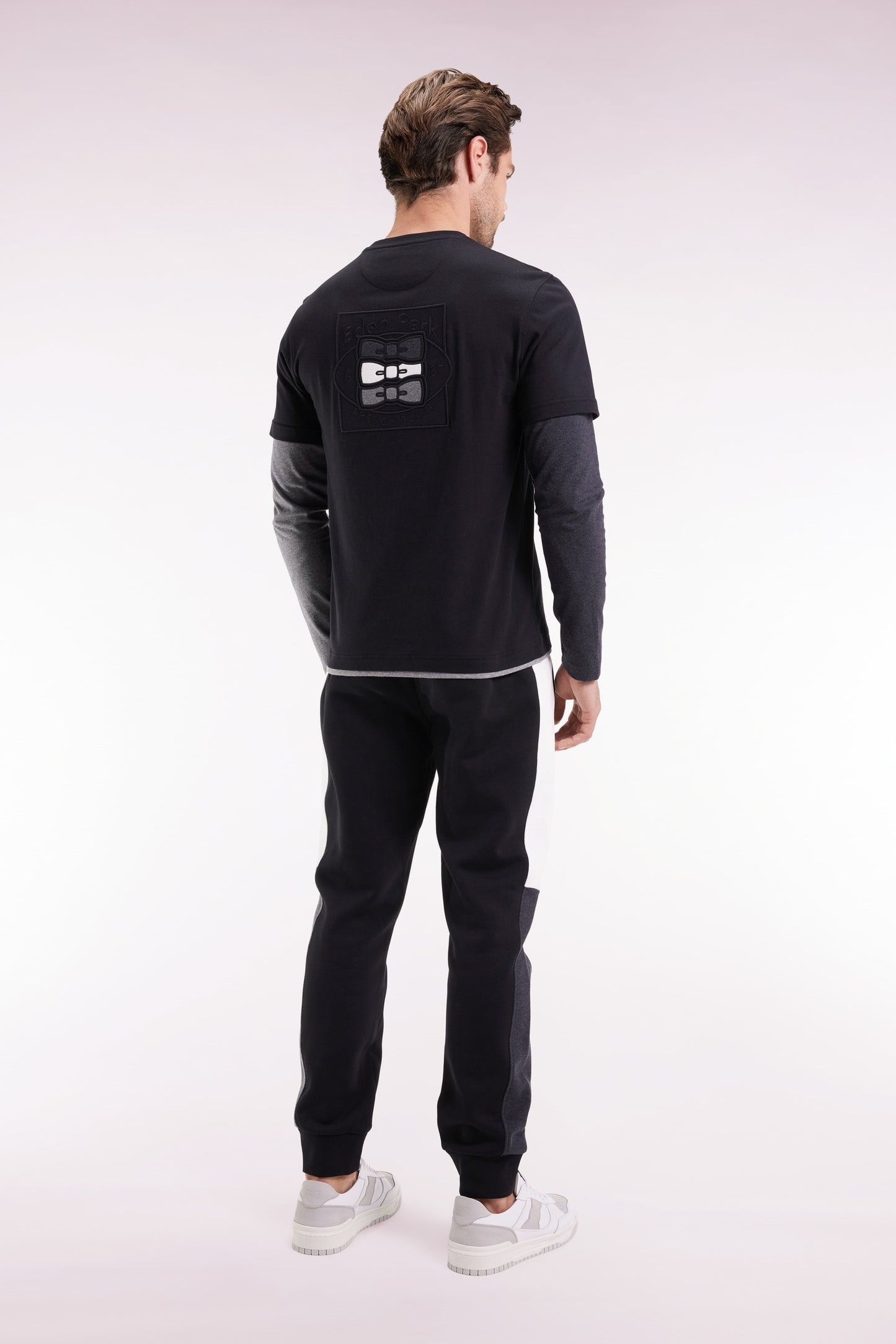 Jogging en molleton gratté noir colorblock coupe droite