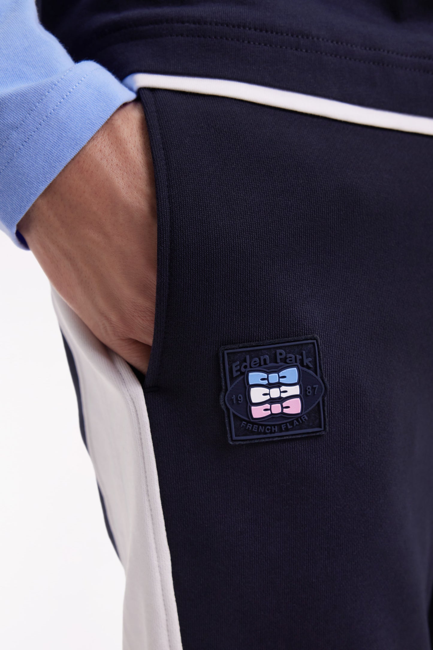 Jogging en molleton gratté marine colorblock coupe droite