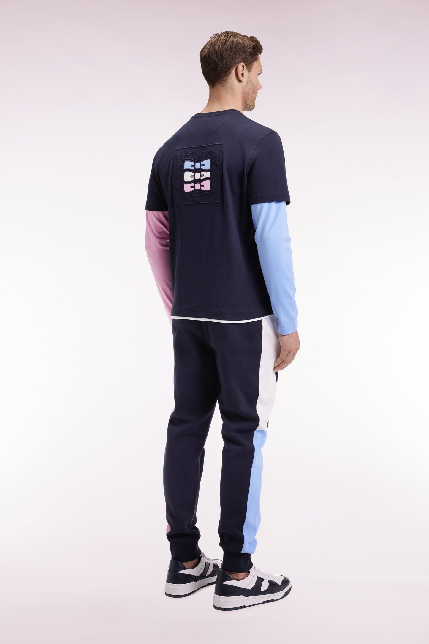 Jogging en molleton gratté marine colorblock coupe droite