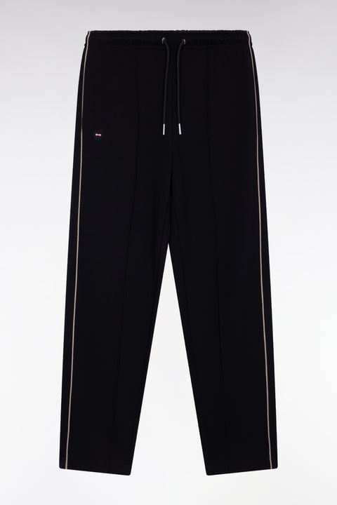 Jogging en molleton gratté noir à passepoil et plis avant coupe droite - Image 2