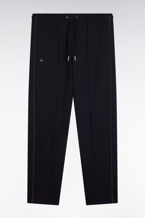 Jogging en molleton gratté marine à passepoil et plis avant coupe droite - Image 2