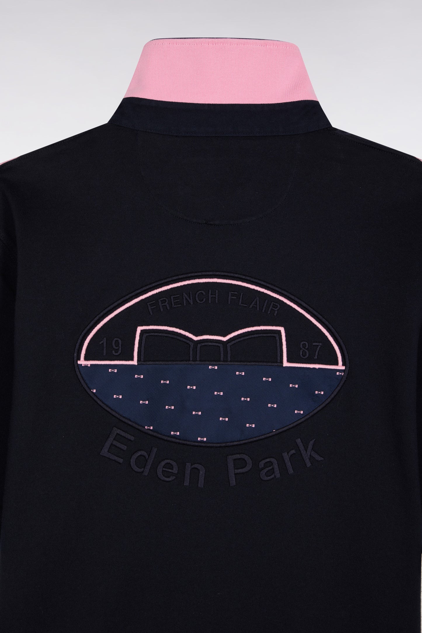 Pink and navy striped cotton short-sleeved jersey