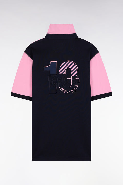 Maillot à manches courtes en coton bicolore marine et rose - Image 2