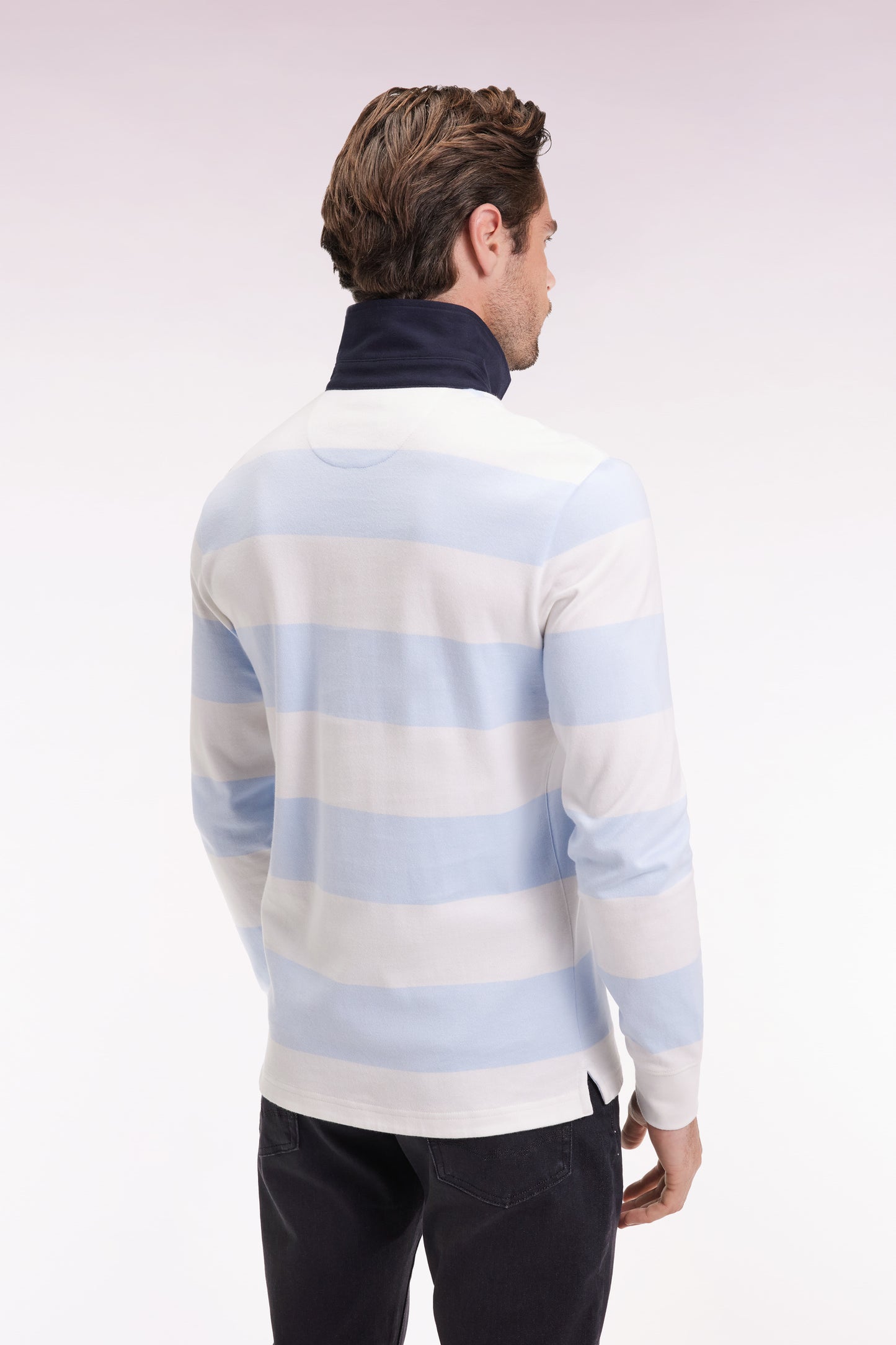 Maillot manches longues en jersey à rayures rugby ciel et écru