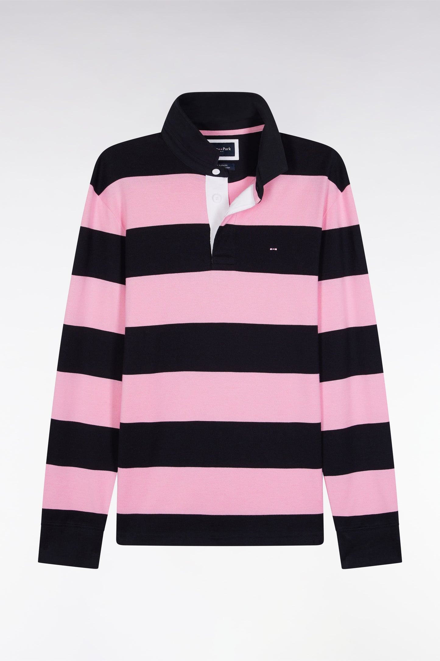 Maillot manches longues en jersey à rayures rugby rose et marine