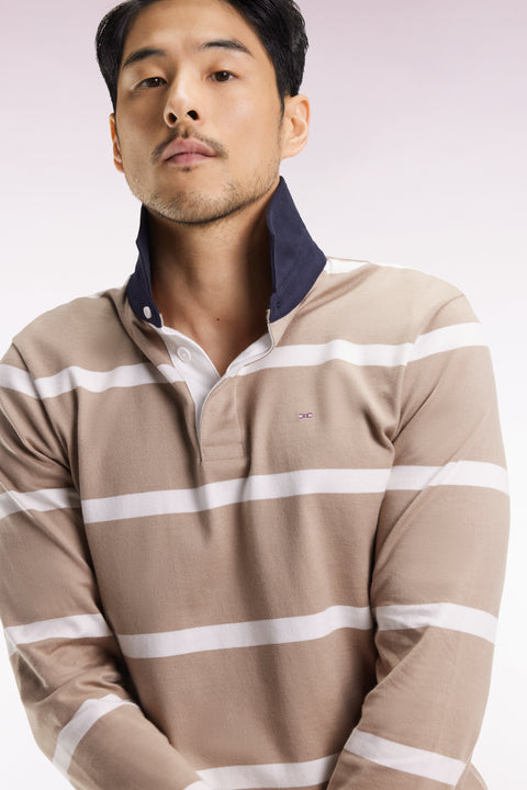 Maillot manches longues en jersey de coton beige à rayures blanches - Image 3