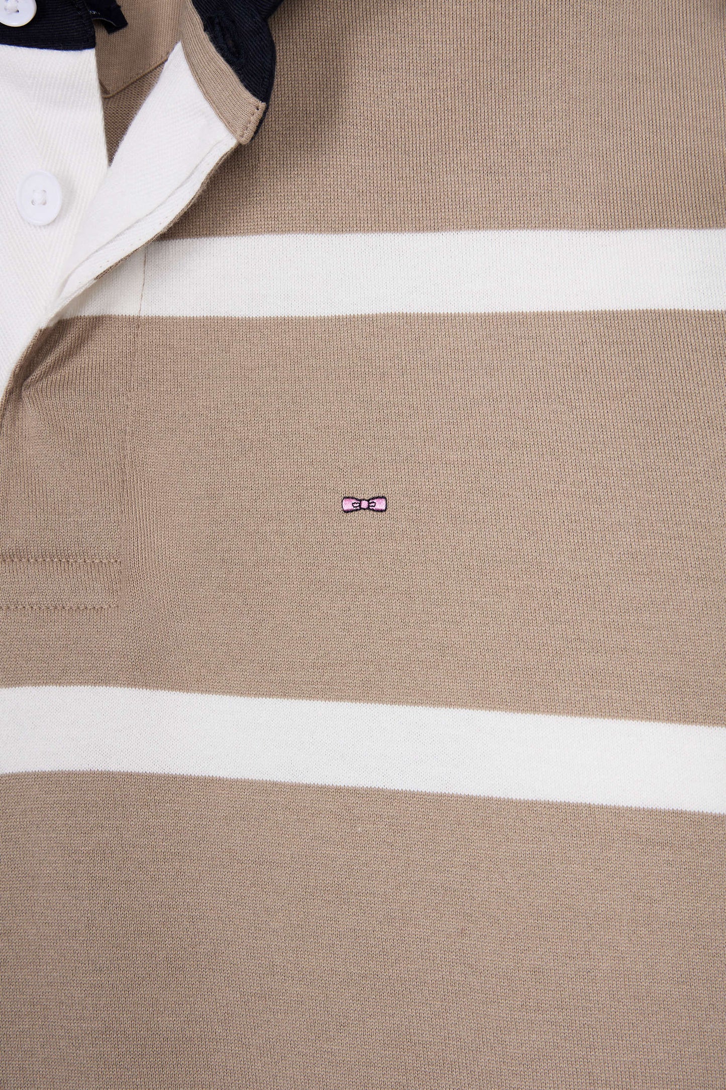 Maillot manches longues en jersey de coton beige à rayures blanches