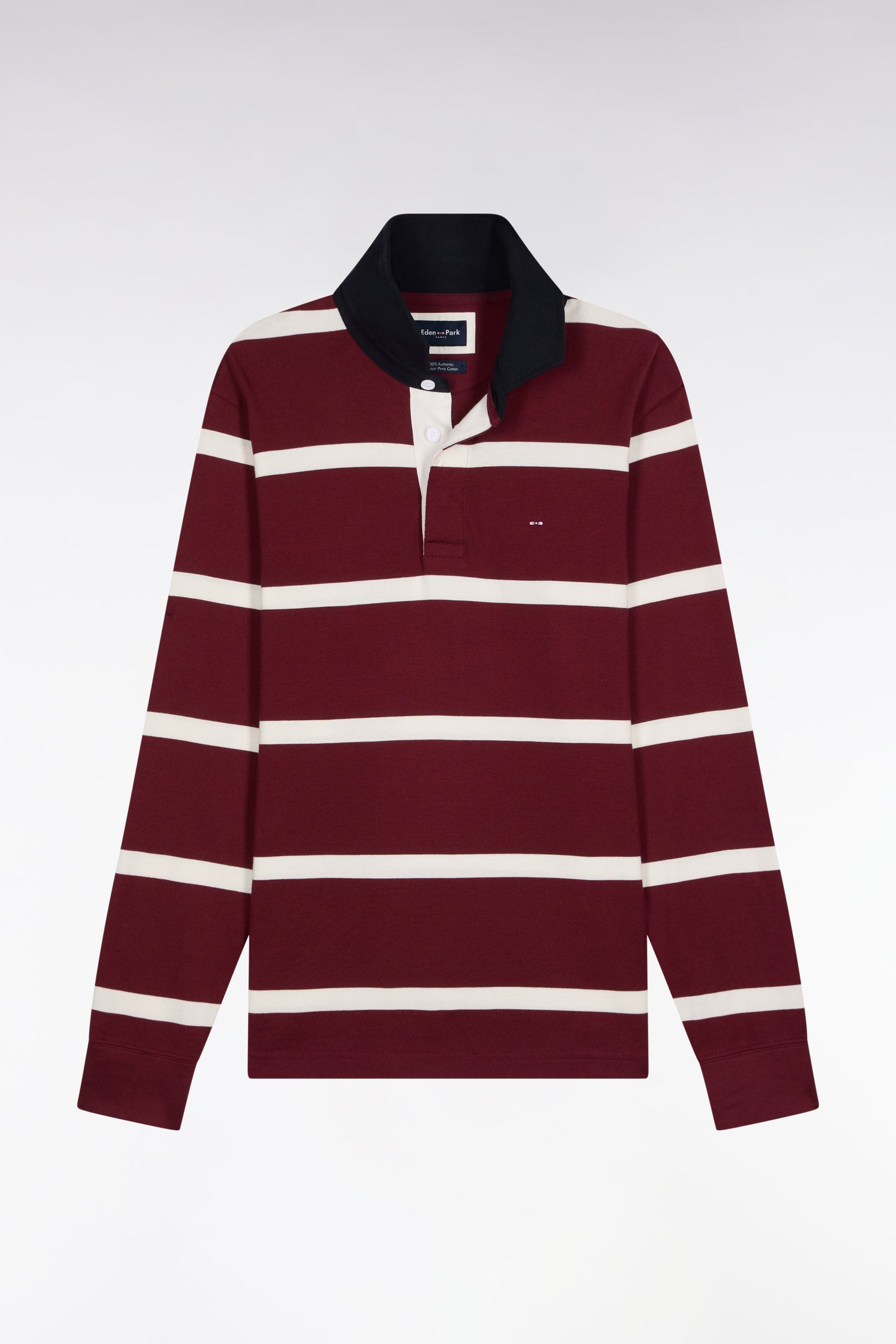 Maillot manches longues en jersey de coton bordeaux à rayures blanches