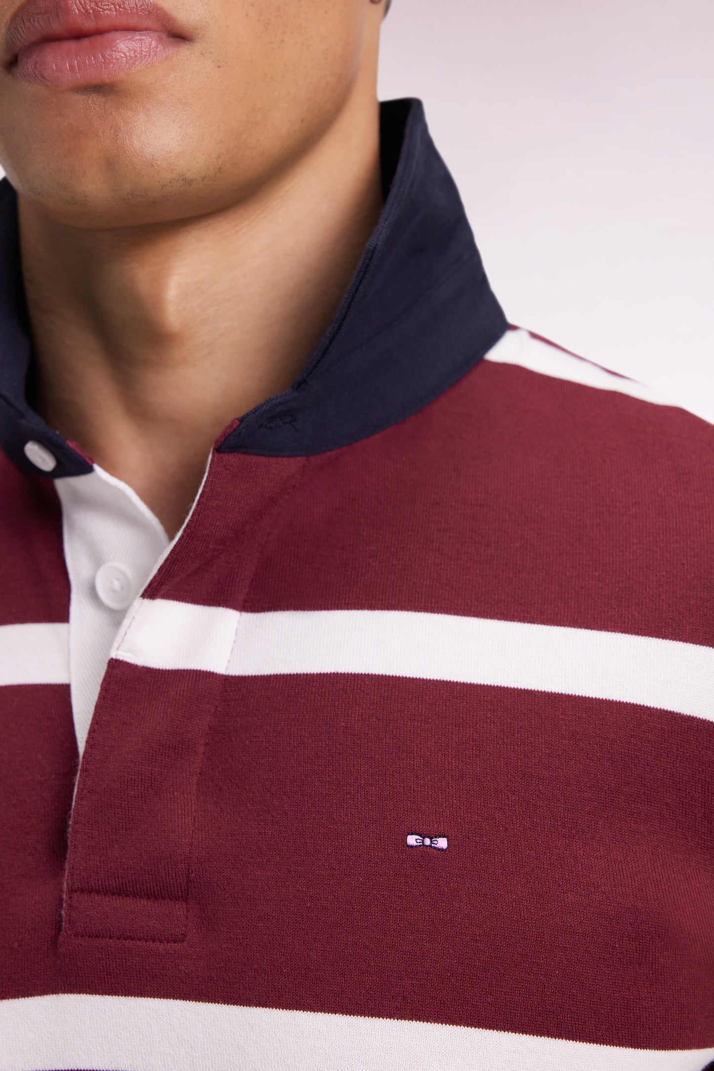Maillot manches longues en jersey de coton bordeaux à rayures blanches