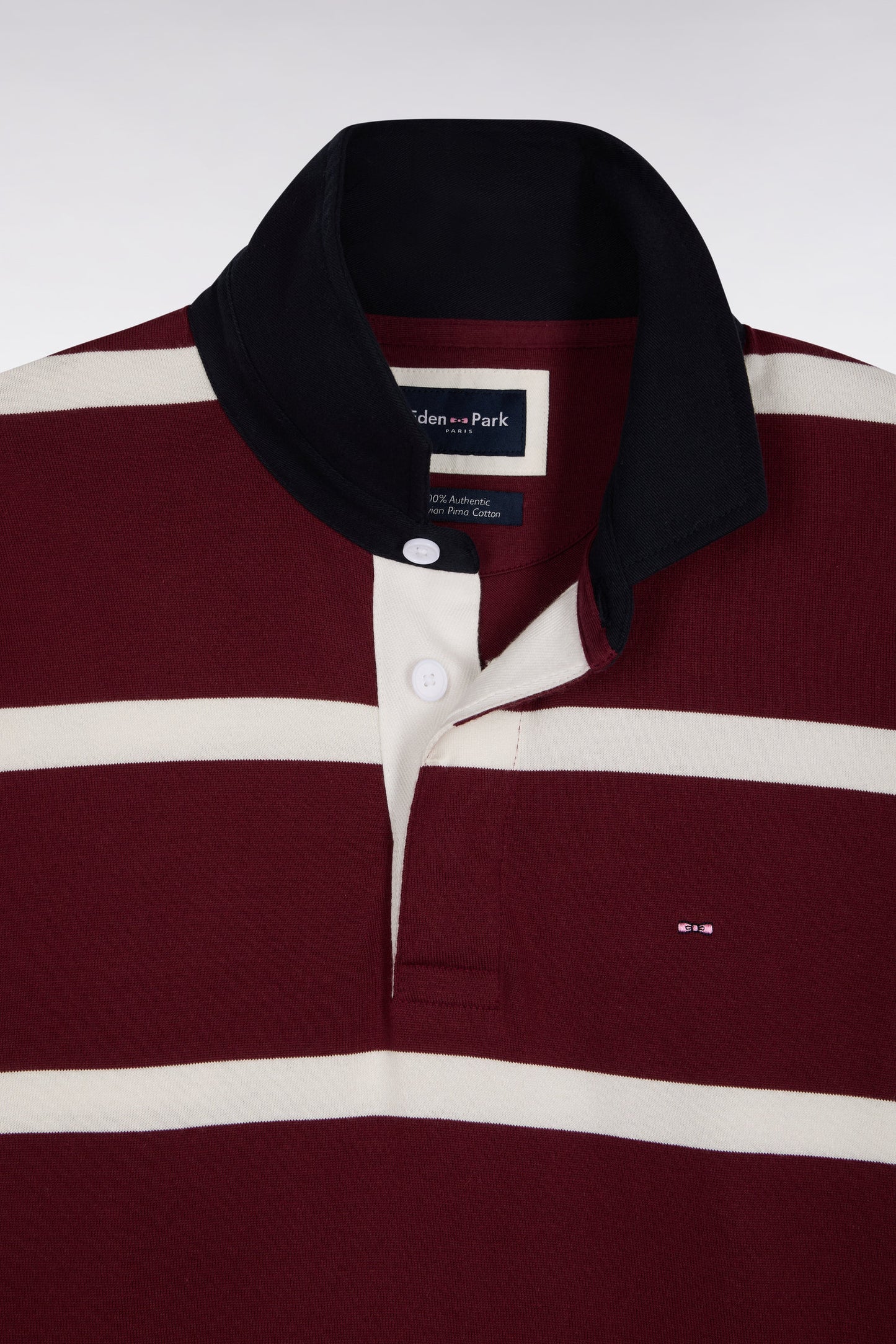 Maillot manches longues en jersey de coton bordeaux à rayures blanches