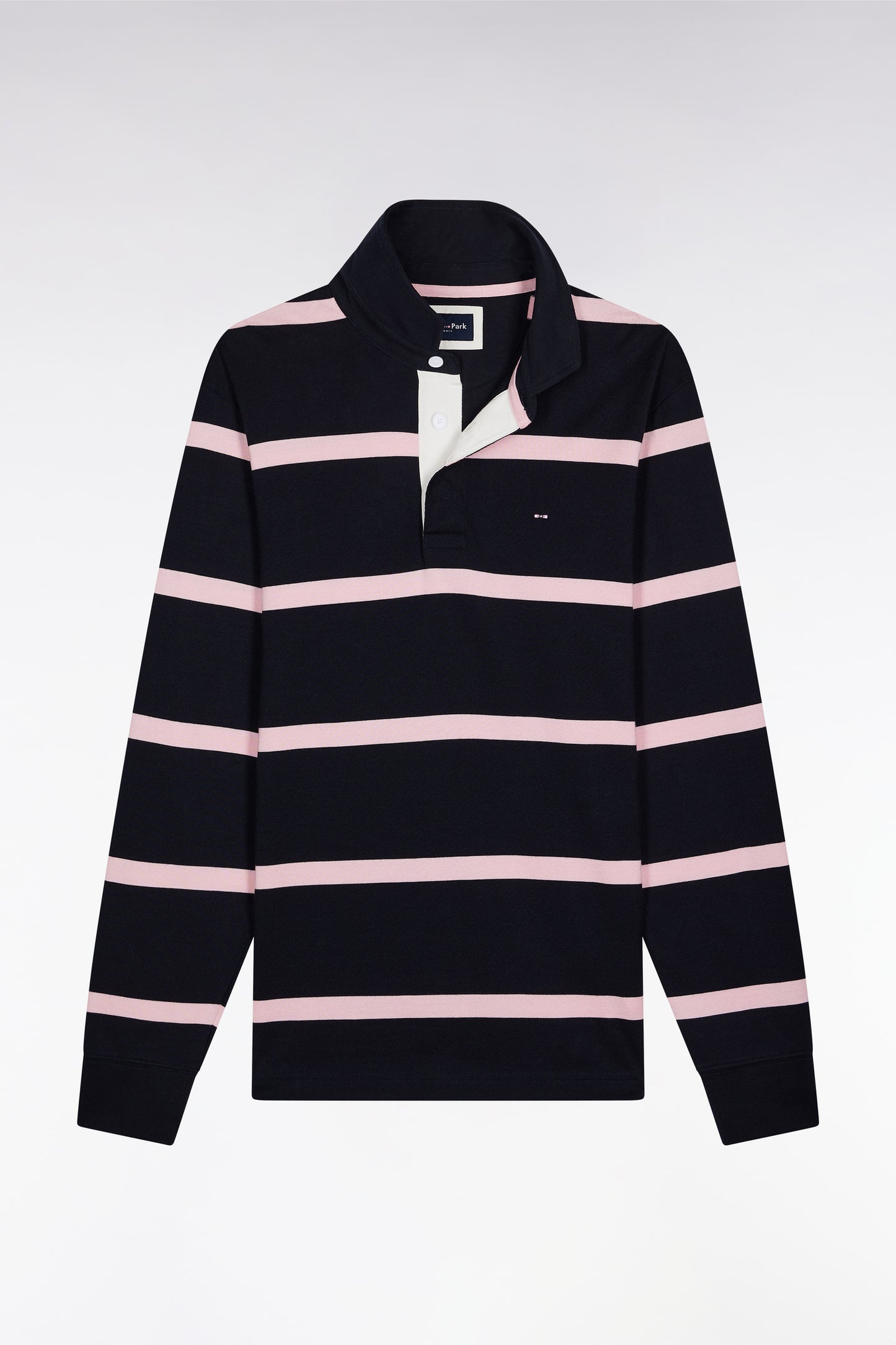 Maillot manches longues en jersey de coton marine à rayures roses
