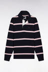 Maillot manches longues en jersey de coton marine à rayures roses