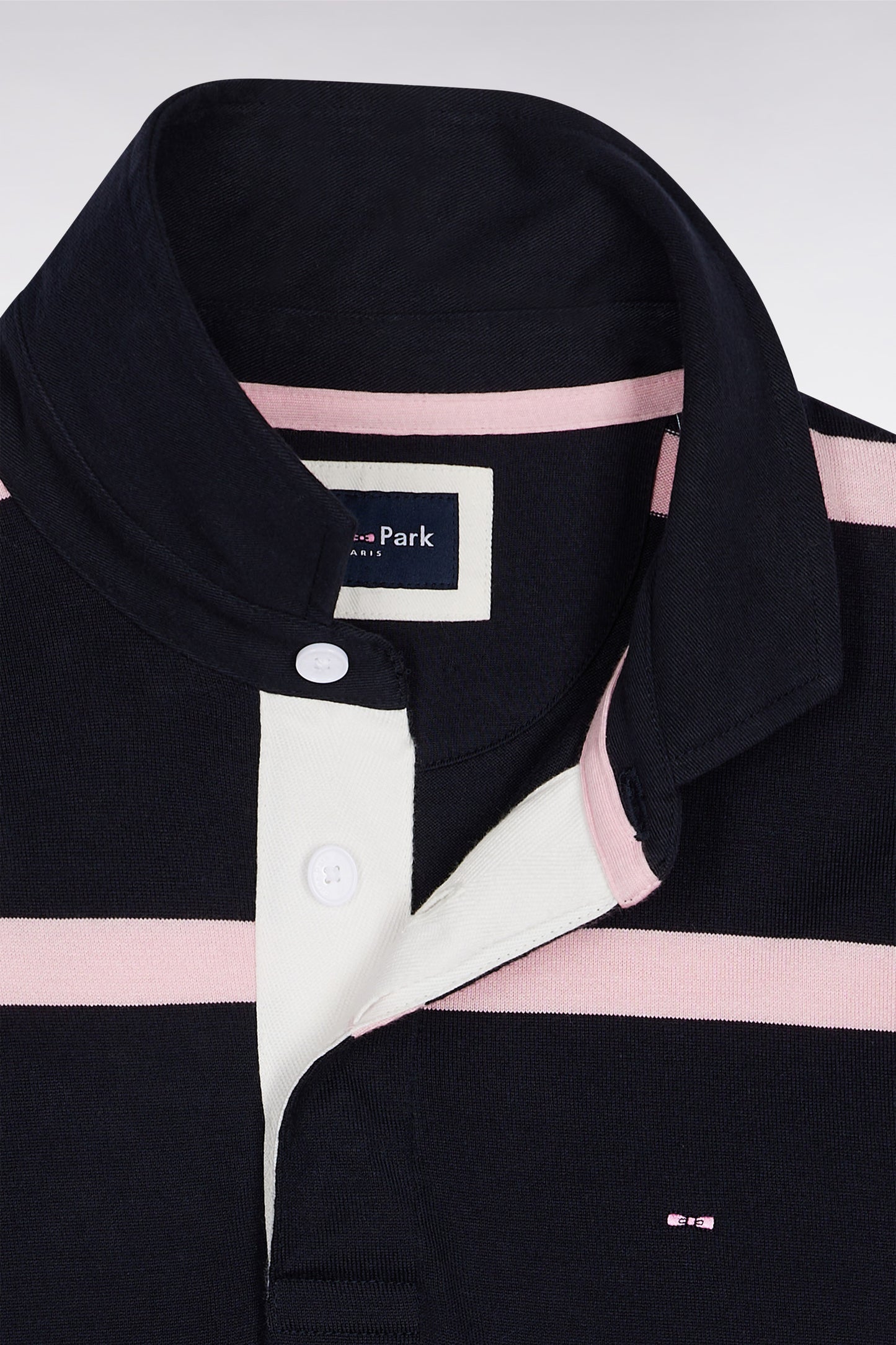 Maillot manches longues en jersey de coton marine à rayures roses