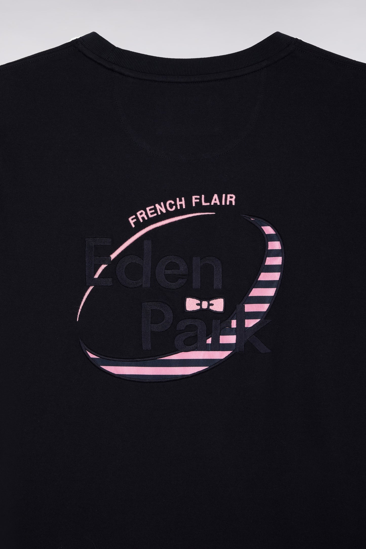 Maillot à manches longues en jersey de coton épais marine brodé coupe droite