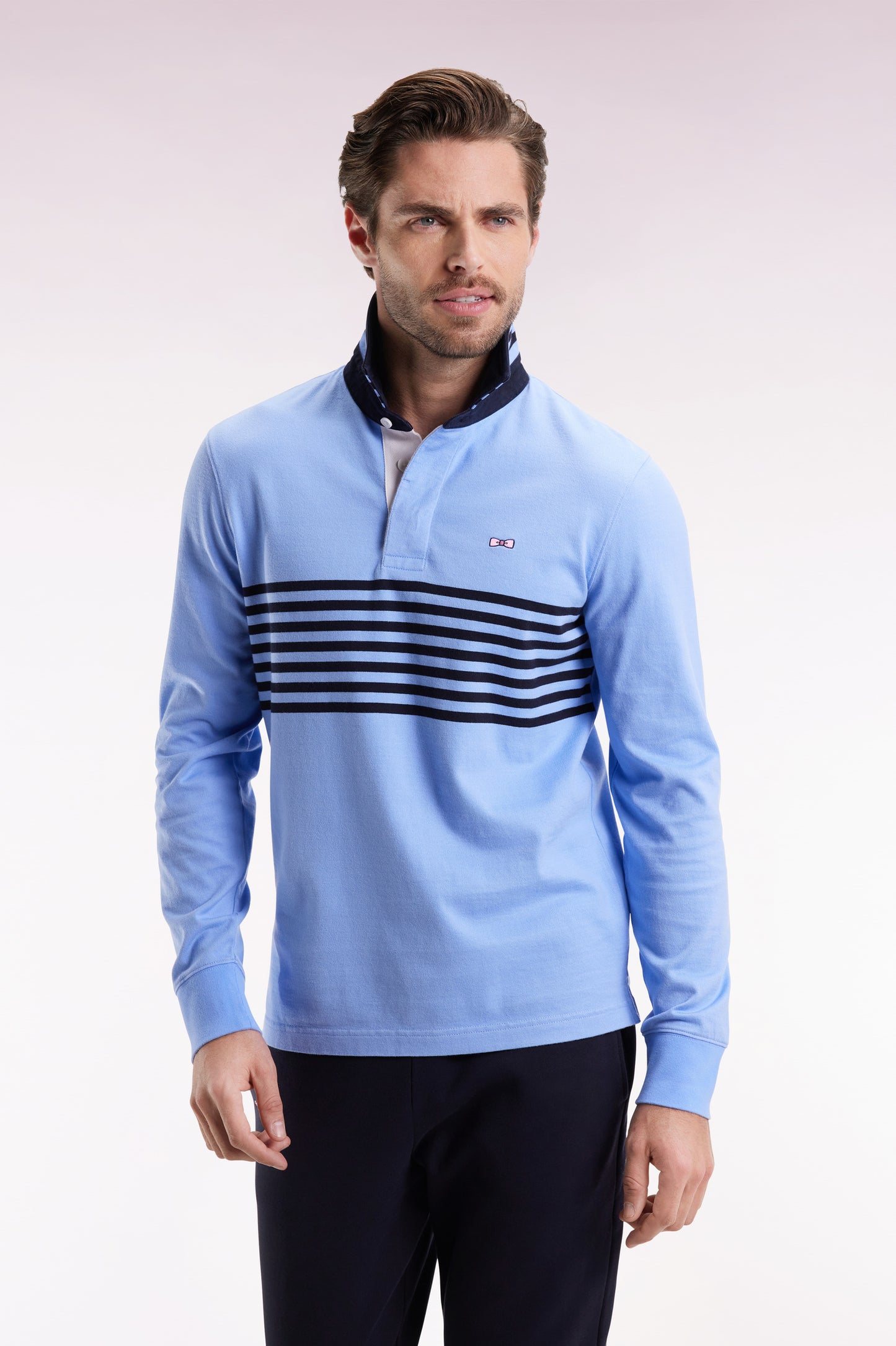 Long-sleeved jersey in thick striped sky jersey, straight cut