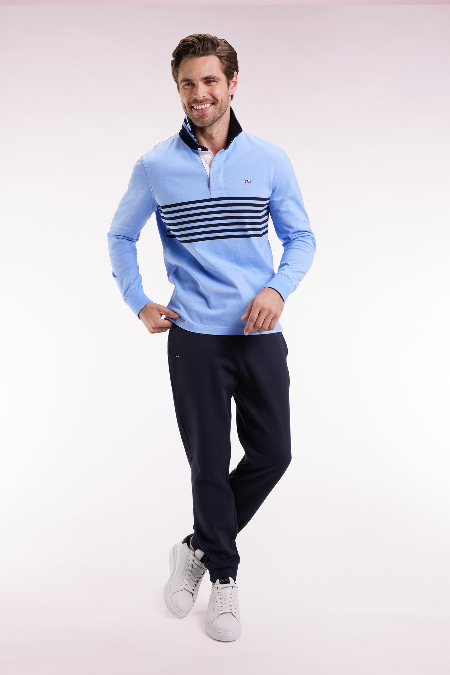 Maillot à manches longues en jersey épais ciel rayé coupe droite