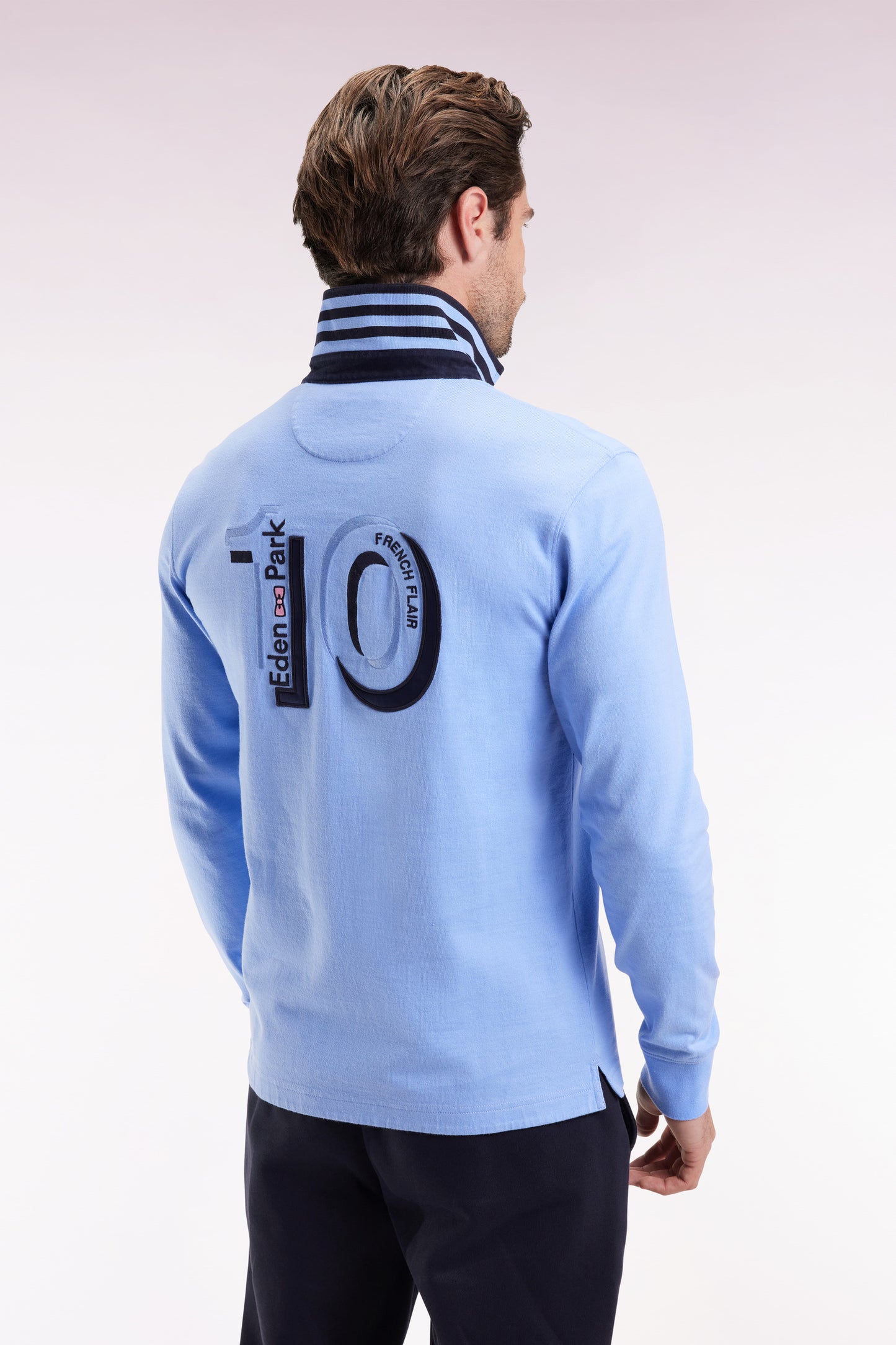 Long-sleeved jersey in thick striped sky jersey, straight cut