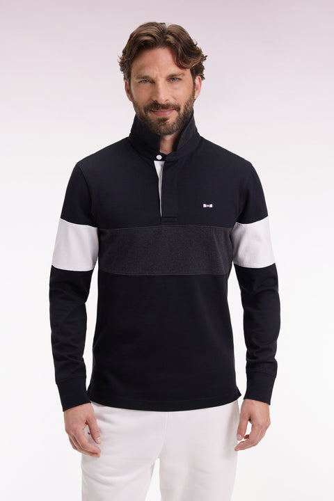 Maillot à manches longues en jersey épais noir broderie dos coupe droite - Image 1