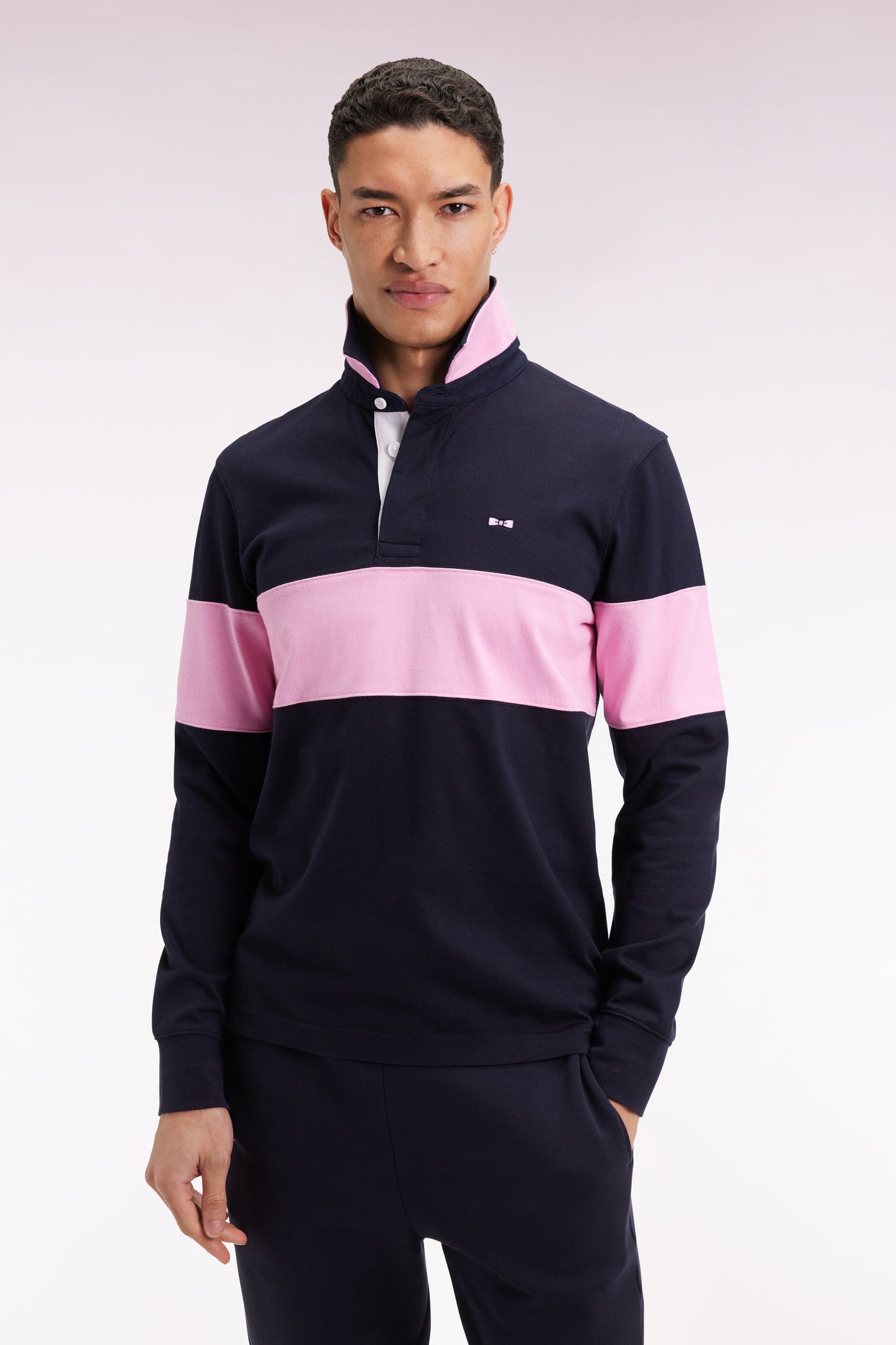 Maillot à manches longues en jersey épais marine broderie dos coupe droite